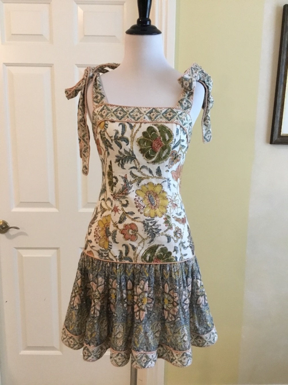 Zimmermann Floral Paisley Tie Shoulder Mini Dress Size 0